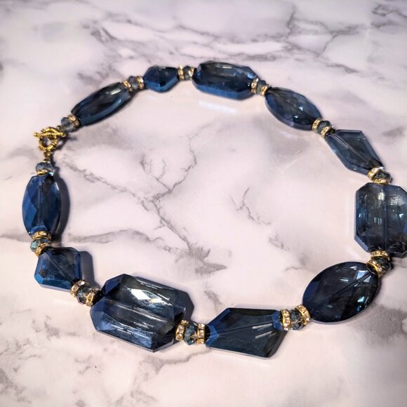 Midnight Blue crystal statement collar -Handmade one of a kind -necklace - Picture 3 of 3